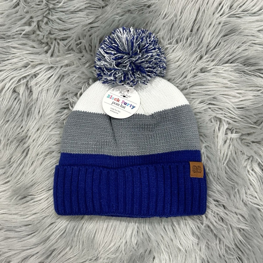 Kids Block Party Fleece Lined Pom Winter Hat Size 3y+